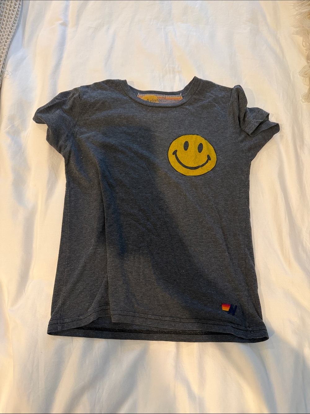 Aviator Nation Kids Charcoal Tee with Yellow Smiley